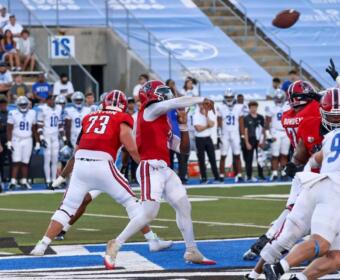 For the second time in program history and the first since defeating Kansas State in the 1987 season opener, Austin Peay’s football team took down an FBS opponent, defeating Middle Tennessee, 34-14, Saturday at Johnny Floyd Stadium in Murfreesboro, Tennessee. (Preston Ludwick, APSU Athletics.)