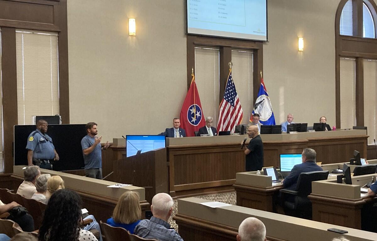 Brice Pruyn addressing the Montgomery County Commission through interpreter Michael Brewer on Aug. 10, 2026. (Christian Brown)
