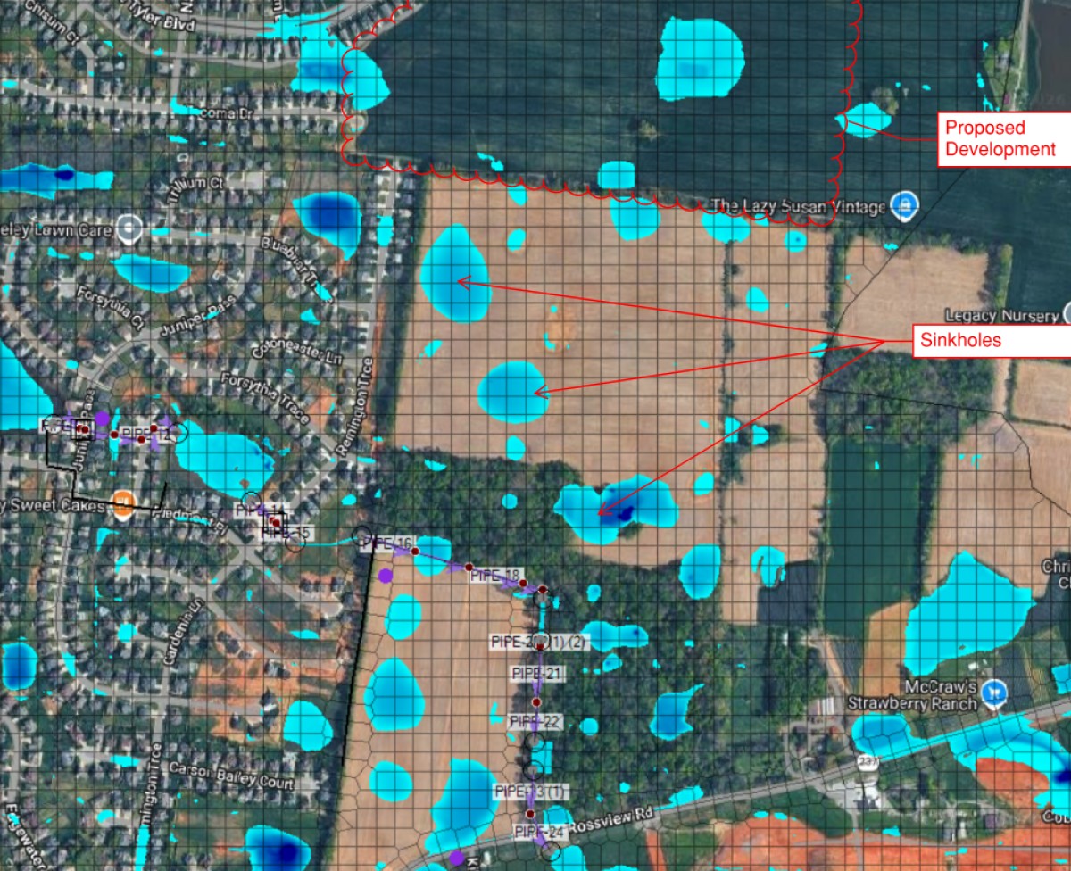 Barge Design Solutions graphic of the Exit 8 area as they study stormwater drainage infrastructure for Montgomery County. (RPC, Contributed)