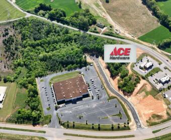 An aerial view of the planned grocery site, which will be on the tree-filled area shown, now cleared, at Rossview Road and Rollow Lane, behind Agero and the incoming ACE Hardware. (IDB, contributed)