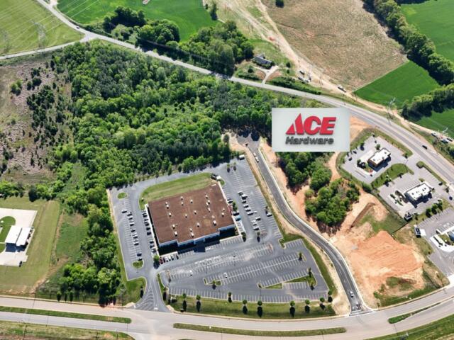 An aerial view of the planned grocery site, which will be on the tree-filled area shown, now cleared, at Rossview Road and Rollow Lane, behind Agero and the incoming ACE Hardware. (IDB, contributed)