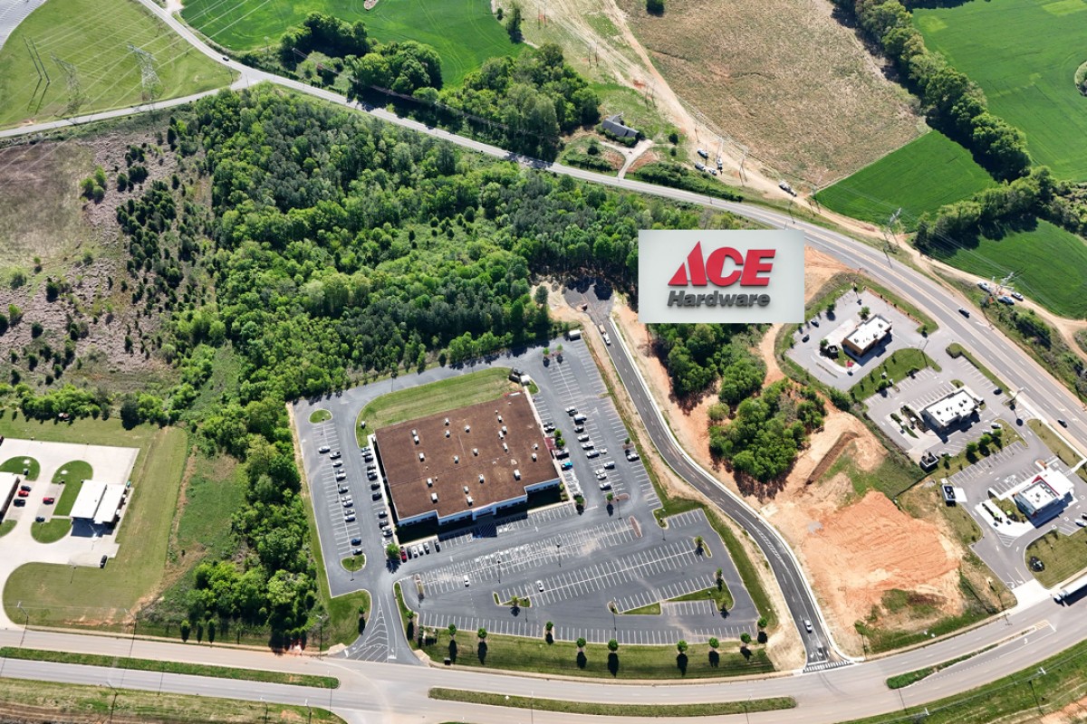 An aerial view of the planned grocery site, which will be on the tree-filled area shown, now cleared, at Rossview Road and Rollow Lane, behind Agero and the incoming ACE Hardware. (IDB, contributed)