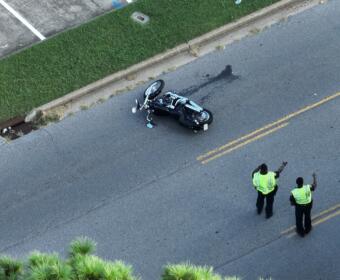 A motorcycle crashed on Memorial Drive on Aug. 30, 2026. (Ronin Aerials LLC, contributed)