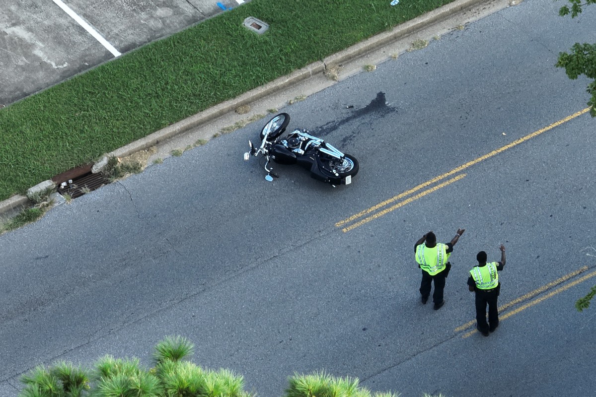 A motorcycle crashed on Memorial Drive on Aug. 30, 2026. (Ronin Aerials LLC, contributed)