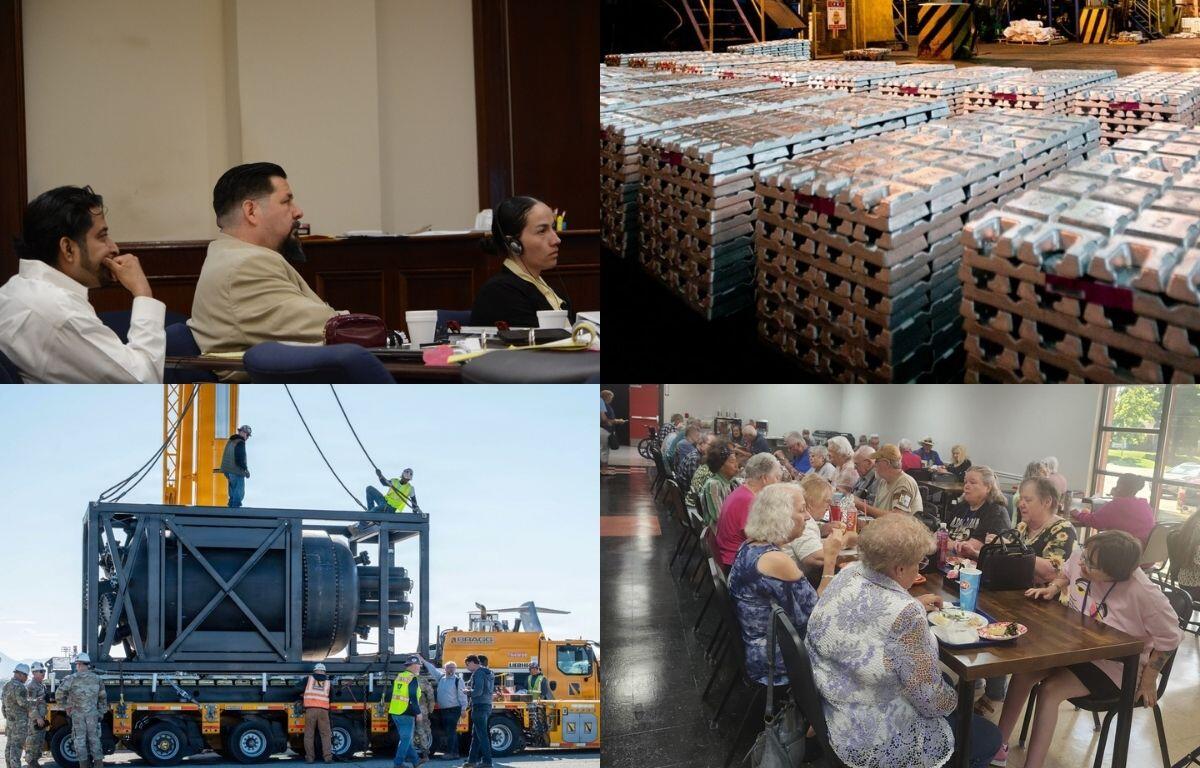 Clockwise from the top left, murder mistrial, Zinc Plant, Ajax Turner Senior Center, nuclear microreactor.