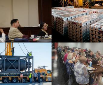 Clockwise from the top left, murder mistrial, Zinc Plant, Ajax Turner Senior Center, nuclear microreactor.