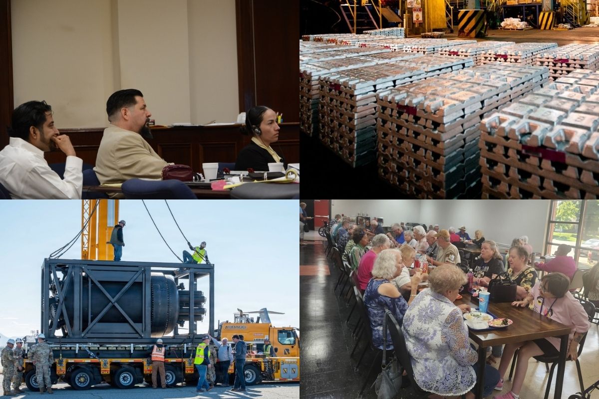 Clockwise from the top left, murder mistrial, Zinc Plant, Ajax Turner Senior Center, nuclear microreactor.
