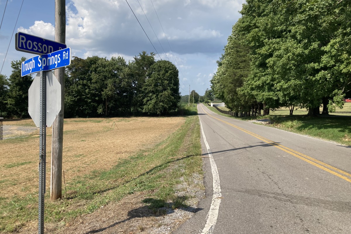 Rosson Road looking north from Trough Springs Road. The site for the planned ICE call center would be in the distance on the left. (Christian Brown)