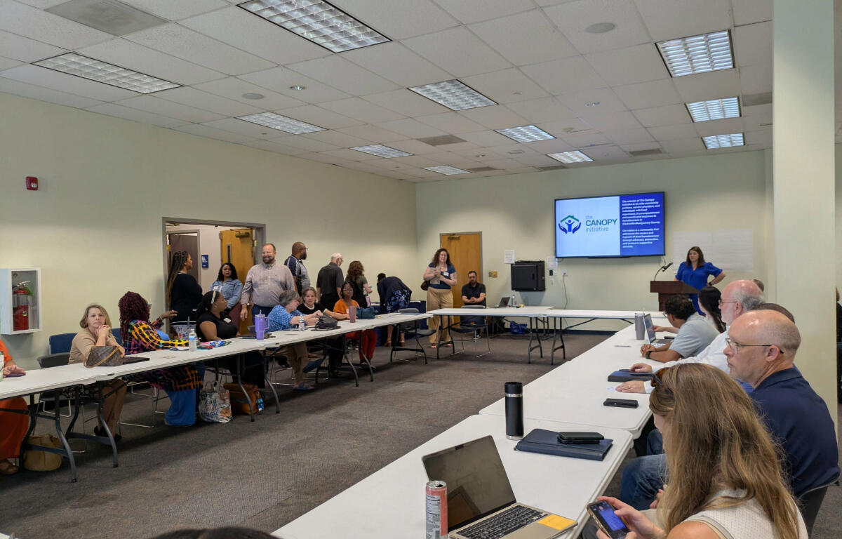 The Canopy Initiative brings partners, public officials and community members together at the Clarksville-Montgomery County Public Library to celebrate progress made during its 100‑Day Challenge. (Nia Holland)