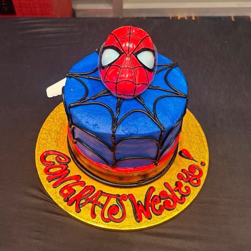 A celebration cake for Wesley Hall of 5 Star Media Group, who watched Spider-Man for 36 hours straight.