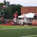 Denver Harper catches a touchdown pass against Gardner-Webb on Thursday, August 27. 2026. (Contributed, APSU Athletics).