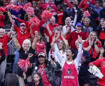 Austin Peay men’s basketball team faces Stetson in the ASUN Tournament in Jacksonville, Florida, on March 6, 2026. (Casey Crigger, APSU Athletics)