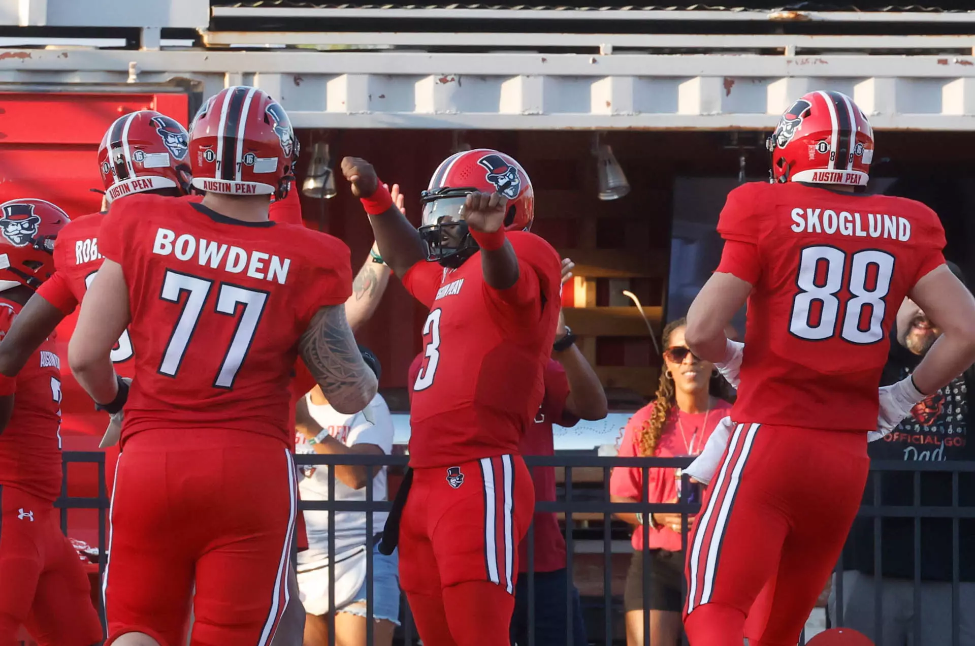 Chris Parson celebrates after scoring a touchdown against Morehead State on September 13, 2025. (Robert Smith, APSU Athletics).