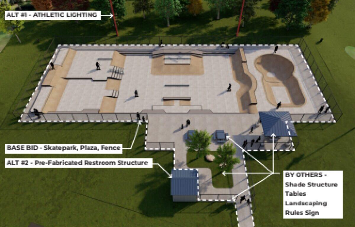 Plans for the Bel-Aire skatepark, as of August 2026. (City of Clarksville, contributed)