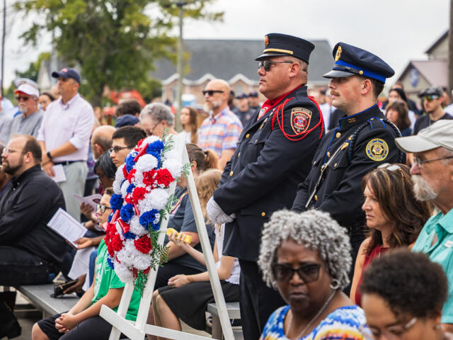 The community gathered at Clarksville Fire Rescue Headquarters for a 9/11 remembrance ceremony on September 11, 2026 (Wesley Irvin).