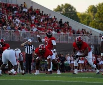 Chris Parson leads the offense against Gardner-Webb on Thursday, August 27. (Kylan Warren, APSU Athletics).