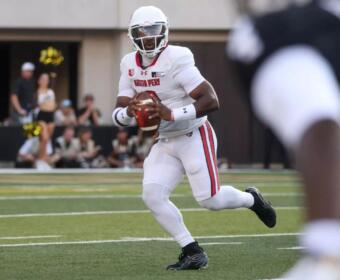 Austin Peay's Chris Parson looks to pass against Vanderbilt on Saturday, September 5, 2026. (Knox Rives, APSU Contributed).