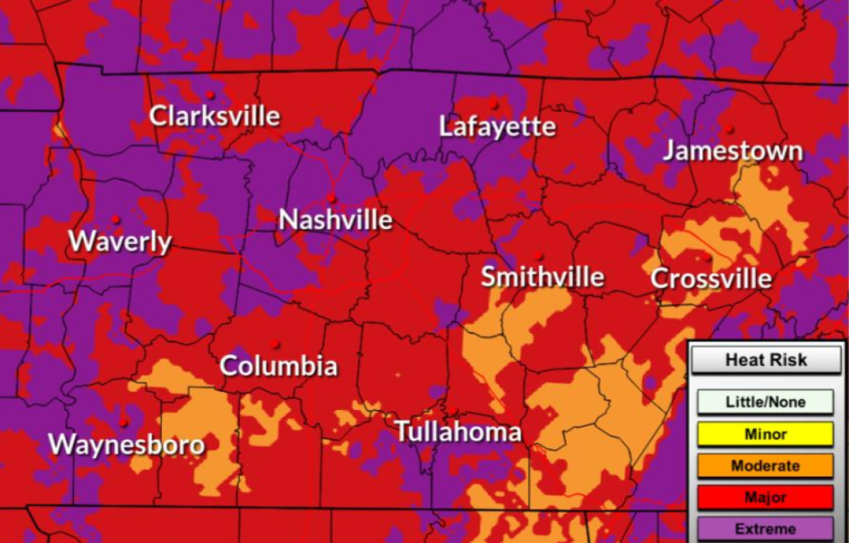 Extreme heat expected this week, Tuesday-Friday, in Middle Tennessee. (NWS, contributed)