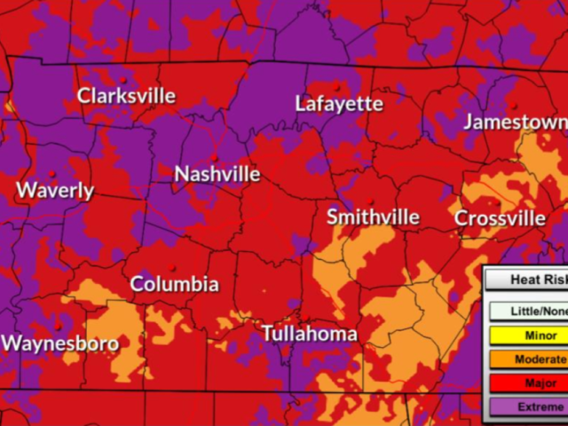 Extreme heat expected this week, Tuesday-Friday, in Middle Tennessee. (NWS, contributed)