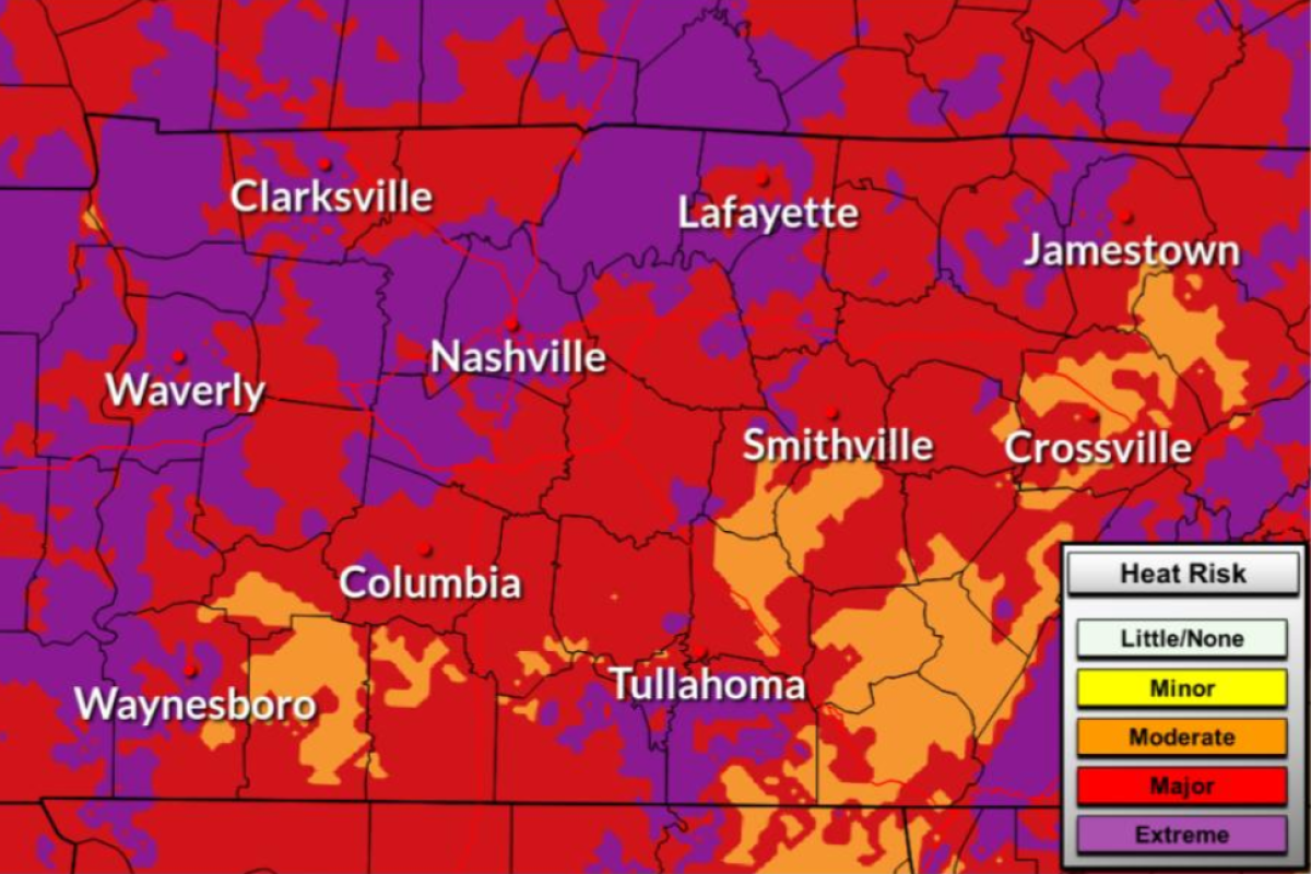 Extreme heat expected this week, Tuesday-Friday, in Middle Tennessee. (NWS, contributed)