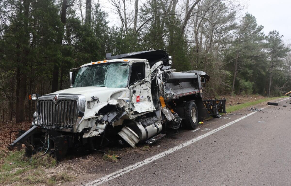 The TDOT dump truck that was hit in the Kenwood Middle School bus crash on March 27, 2026. (Tennessee Highway Patrol photo, contributed)