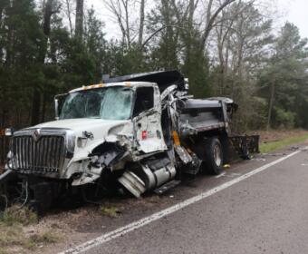 The TDOT dump truck that was hit in the Kenwood Middle School bus crash on March 27, 2026. (Tennessee Highway Patrol photo, contributed)