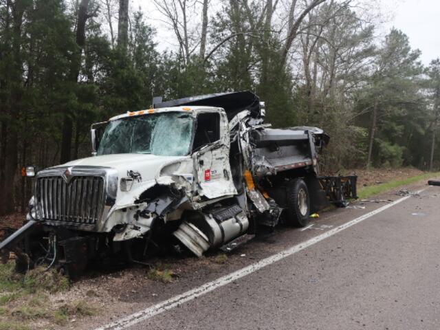 The TDOT dump truck that was hit in the Kenwood Middle School bus crash on March 27, 2026. (Tennessee Highway Patrol photo, contributed)
