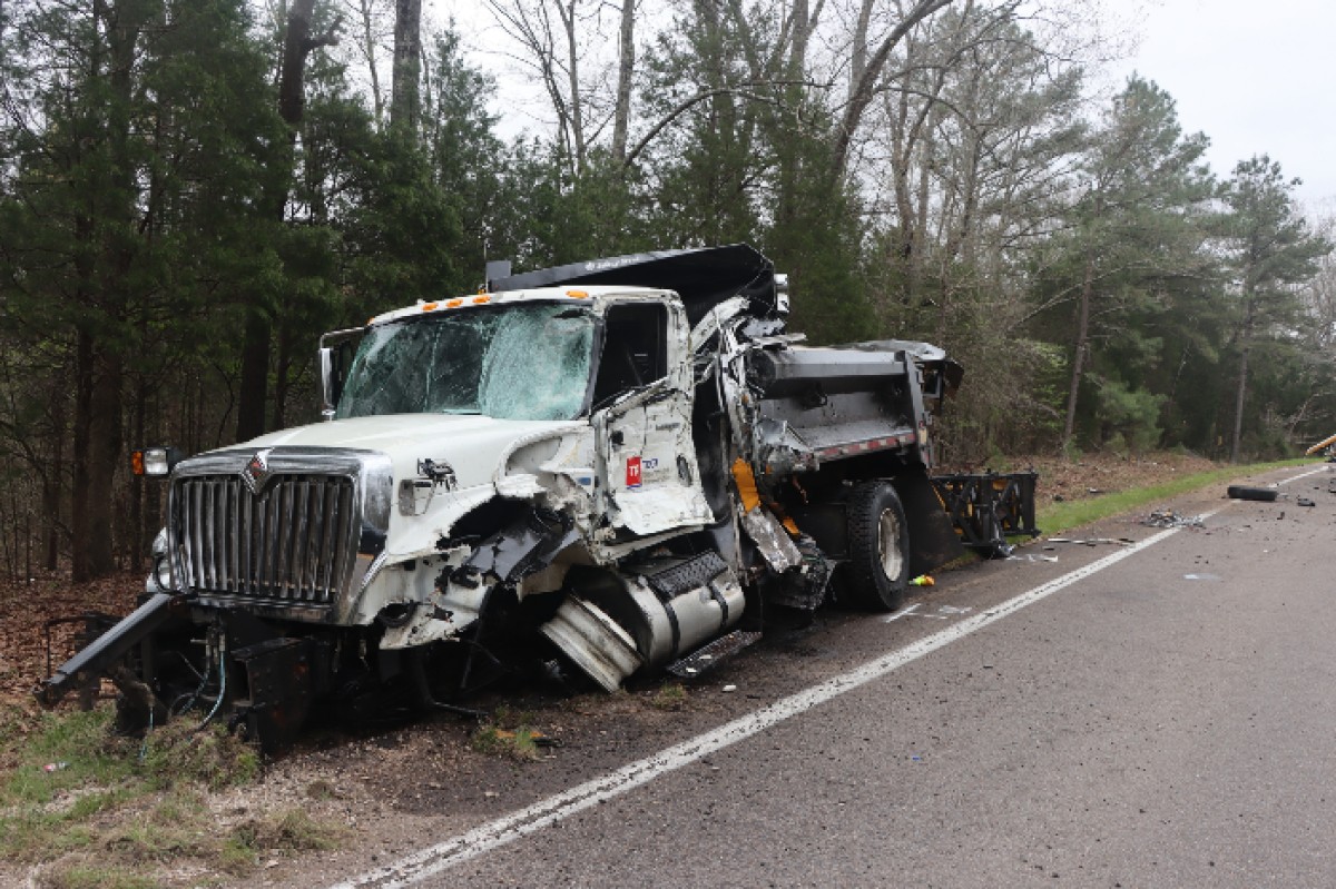The TDOT dump truck that was hit in the Kenwood Middle School bus crash on March 27, 2026. (Tennessee Highway Patrol photo, contributed)