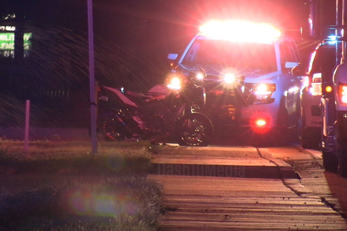 Motorcycle wreck aftermath at the intersection of Tiny Town and Fort Campbell Boulevard on Sept. 8, 2026. (Dash 10 Media)