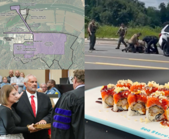 Clockwise from the top left, Crucible Metals, K-9 use in arrest, Sea Story Sushi, Sheriff Mike Oliver sworn in.