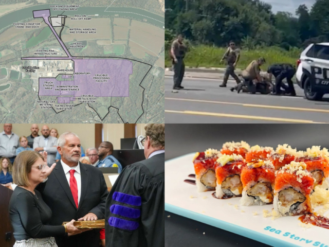 Clockwise from the top left, Crucible Metals, K-9 use in arrest, Sea Story Sushi, Sheriff Mike Oliver sworn in.