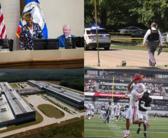 Clockwise from the top left, Montgomery County Commission, shooting on Fairview Lane, APSU's Denver Harper and data centers.