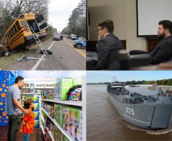 Clockwise from the top left, Kenwood Middle School bus crash, Konen double murder trial, LST 325, Toys 'R' Us.