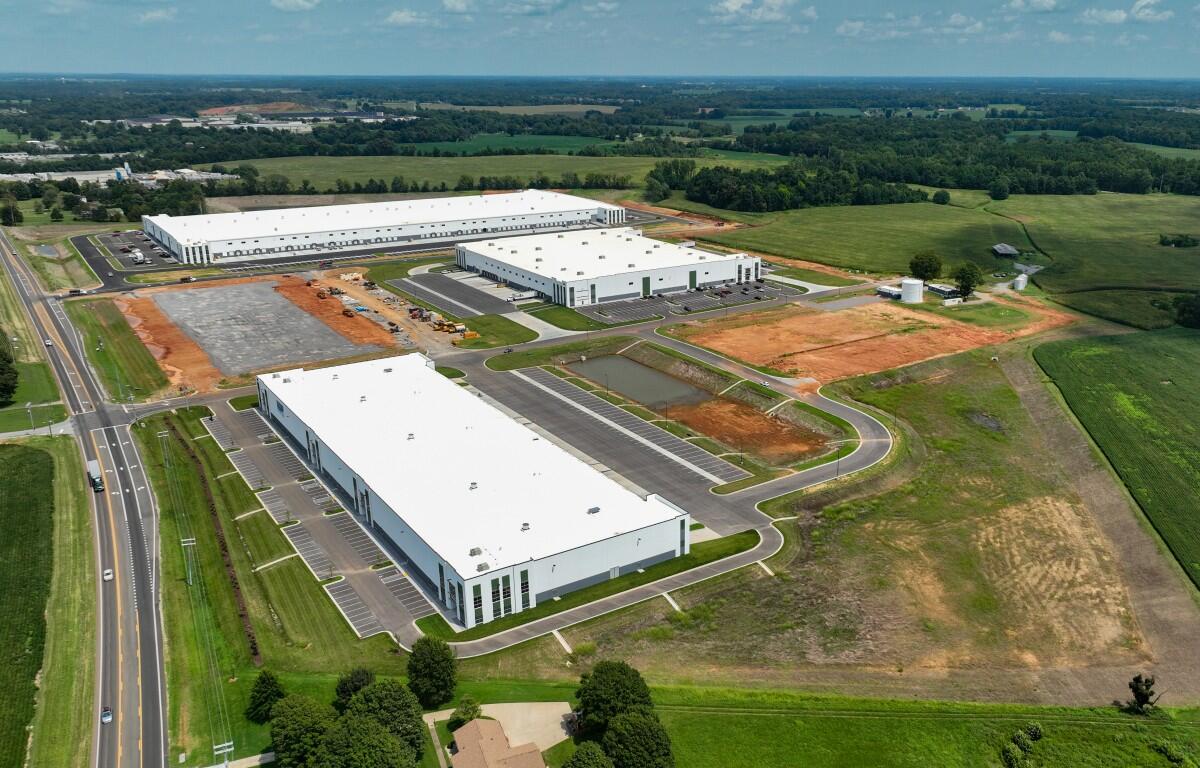 NorthPark Logistics, with three buildings complete. The Building 3 site is at center left, and the Building 4 site is at far right. (Contributed)