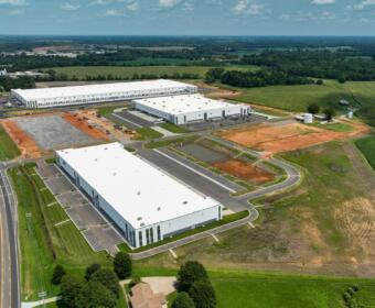 NorthPark Logistics, with three buildings complete. The Building 3 site is at center left, and the Building 4 site is at far right. (Contributed)