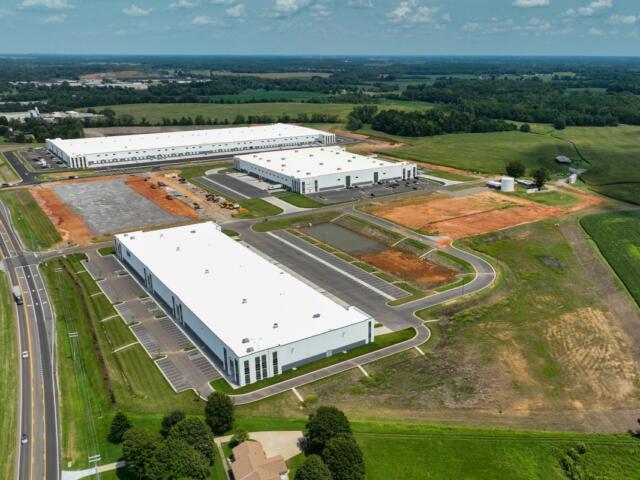NorthPark Logistics, with three buildings complete. The Building 3 site is at center left, and the Building 4 site is at far right. (Contributed)