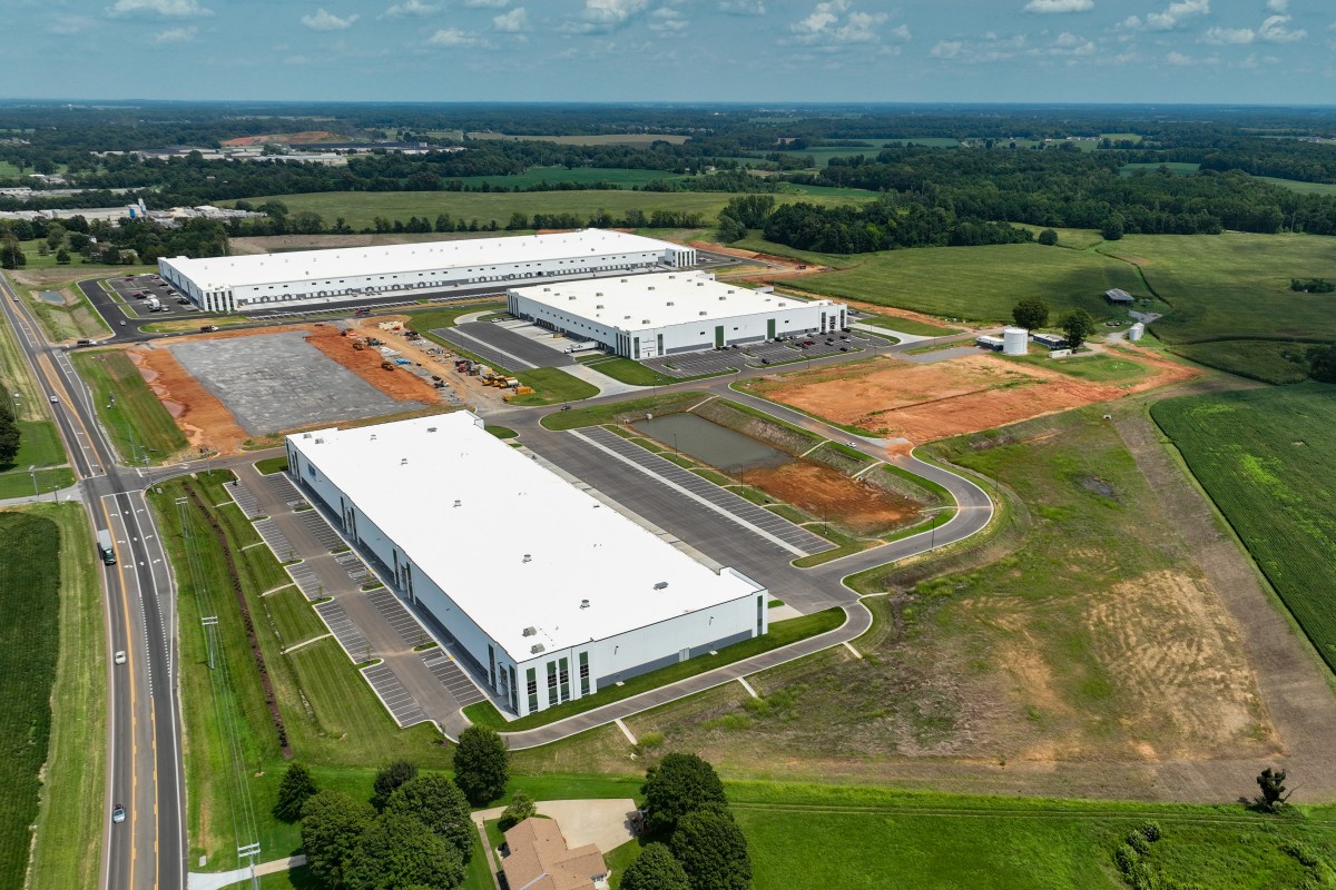 NorthPark Logistics, with three buildings complete. The Building 3 site is at center left, and the Building 4 site is at far right. (Contributed)