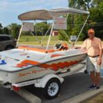 David Welch. Pat Summitt's cousin with her boat at the Fredonia Community Center on Sept. 10, 2026. (Lee Erwin)
