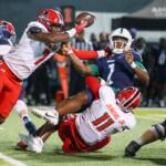 Austin Peay's defense sacks West Florida quarterback Ty'ray Davis on September 19, 2026. (APSU Athletics, Knox Rives)