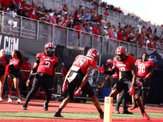 Austin Peay's offense celebrates after scoring against Morehead State on September 12, 2026. (APSU Athletics, Contributed).