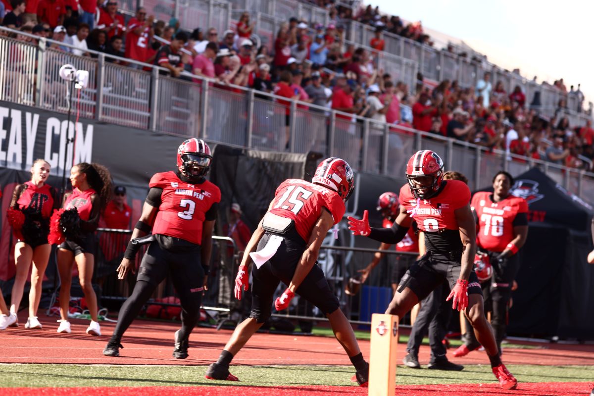 Austin Peay's offense celebrates after scoring against Morehead State on September 12, 2026. (APSU Athletics, Contributed).