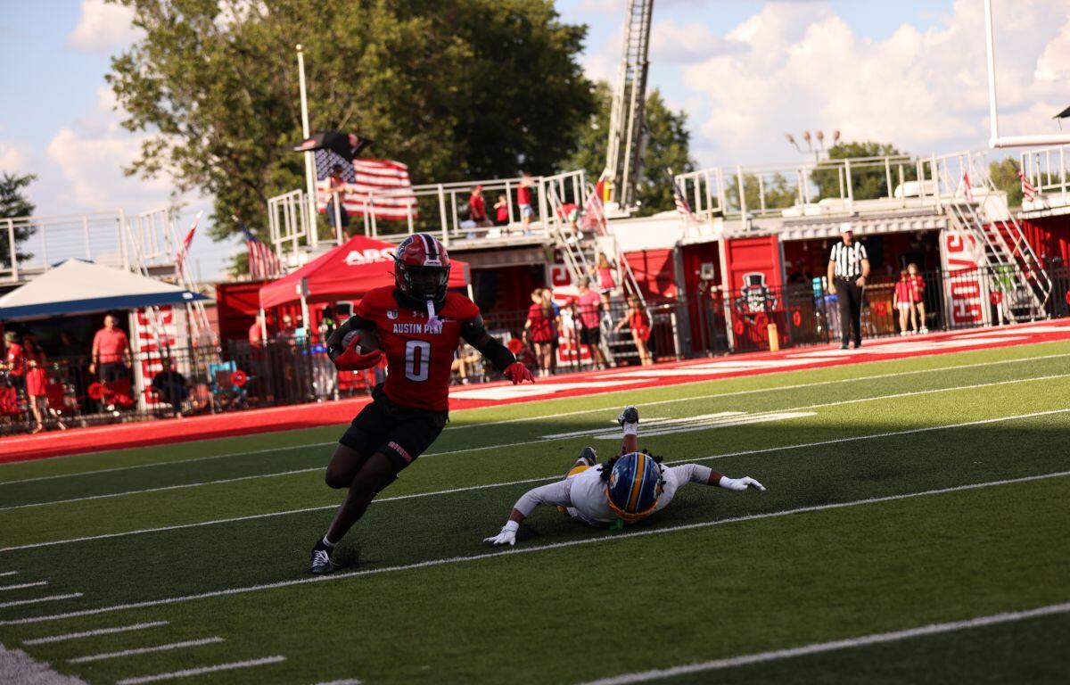Austin Peay's Marvin Sims catches a pass against Morehead State on September 12, 2026. (APSU Athletics, Contributed)