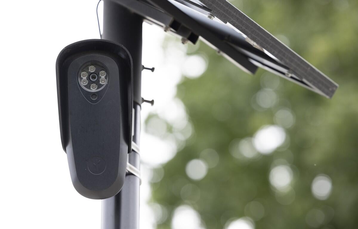 A Flock license-plate-reading camera in August 2026. (Shutterstock)