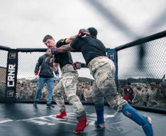 Soldiers assigned to the 3rd Brigade Combat Team, 101st Airborne Division, participate in a combatives fight night at Fort Campbell on Oct. 16, 2026. (Army Capt. Jennifer French, contributed)