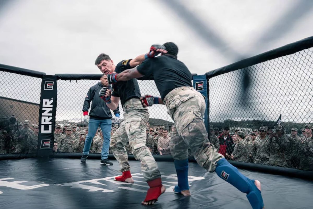 Soldiers assigned to the 3rd Brigade Combat Team, 101st Airborne Division, participate in a combatives fight night at Fort Campbell on Oct. 16, 2026. (Army Capt. Jennifer French, contributed)