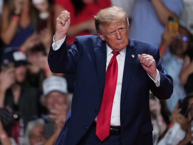 President Donald Trump dances at a campaign rally at the Freeman Coliseum in San Antonio, Wednesday, Oct. 7, 2026. (AP Photo/Eric Gay)