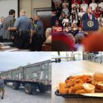 Clockwise from the top left, Konen conviction, Donald Trump in Clarksville, JP's Hot Chicken and Trane donates AC units.