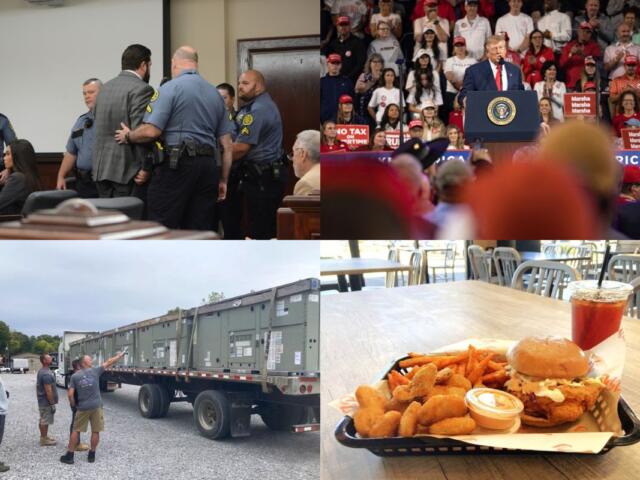 Clockwise from the top left, Konen conviction, Donald Trump in Clarksville, JP's Hot Chicken and Trane donates AC units.