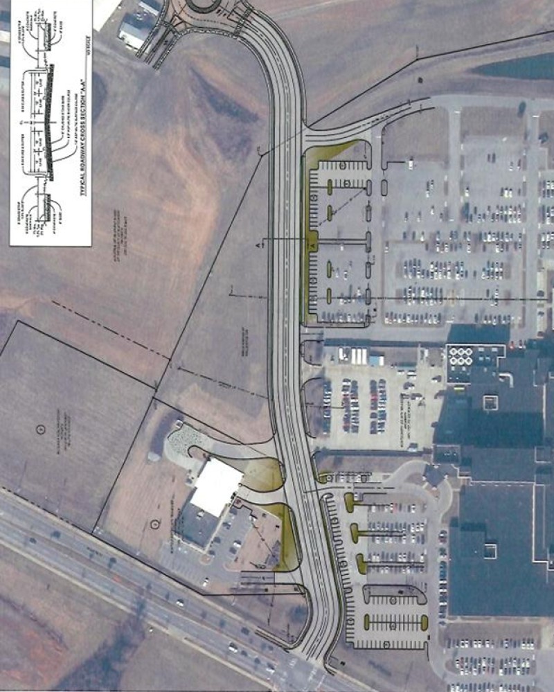 Plans for the access road from the Office Park land, at left, to Dunlop Lane, at bottom, with Vanderbilt Clarksville Hospital at right. (CMC EDC, contributed)