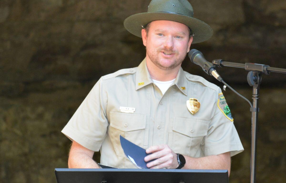 Tennessee State Park Ranger Preston Williams at the Meet the Manager event at Dunbar Cave State Park on Oct. 7, 2026. (Lee Erwin)